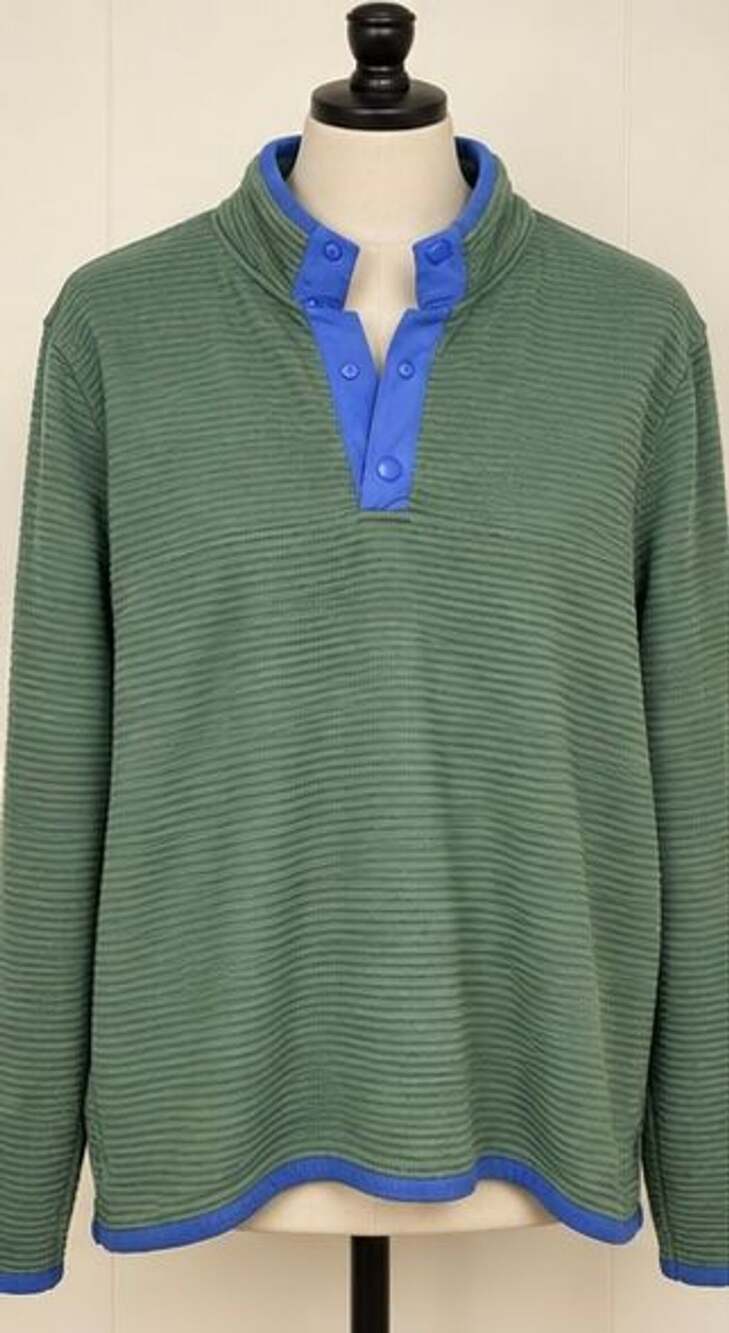 J.Crew Authentic Fleece Green Quilted Knit Pullover Snap Placket Sweater Medium